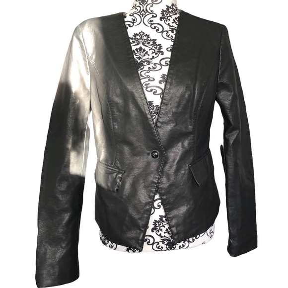 BLACK RIVET Faux-Leather Blazer Jacket - Picture 1 of 15